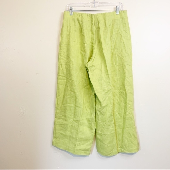 EVELYN & ARTHUR Green Wide Leg Cropped Linen Pants - Picture 2 of 5